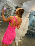 Sequined Mermaid Short Homecoming Dress One Shoulder Mini Prom Dress