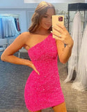 Sequined Mermaid Short Homecoming Dress One Shoulder Mini Prom Dress