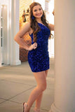 Sequined Mermaid Short Homecoming Dress One Shoulder Mini Prom Dress