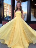 Spaghetti Straps Daffodil Prom Dress Sleeveless Long Party Dress