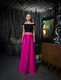 Two Piece A-Line Lace Appliques Off The Shoulder Satin Evening Dress