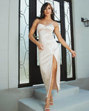 Sweetheart Spaghetti Straps Satin Mermaid Prom Dress Ankle-Length Evening Dress