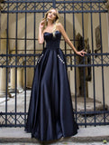 A-Line Sleeveless Sweetheart Satin Evening Dress With Pockets