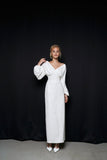 Chic Glitter Wedding Dress Puffy Sleeves Bridal Gowns Sexy Backless Brides Dress