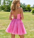 Short A-Line Lace Appliques Homecoming Dress Sexy Mini Prom Dress
