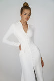 High Collar Mermaid Bridal Gowns High Split Wedding Gowns With Pockets