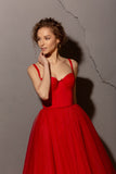 A-Line Sweetheart Spaghetti Straps Satin And Tulle Short Evening Dress