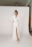 High Collar Mermaid Bridal Gowns High Split Wedding Gowns With Pockets