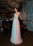 Elegant Contrast Color A-Line V-Neck Long Glitter Evening Dress