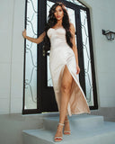 Sweetheart Spaghetti Straps Satin Mermaid Prom Dress Ankle-Length Evening Dress