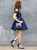A-Line Navy Blue Off-the-Shoulder Short Homecoming Dress