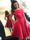 Short Fuchsia A-Line Off-the-Shoulder Satin Homecoming Dress