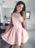 A-Line Scoop Neckline Short Pink Tiered Satin Homecoming Dress