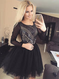 A-Line Scoop Neck Short Black Homecoming Dress with Appliques