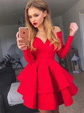 A-Line Sweetheart Long Sleeves Red Tiered Homecoming Dress