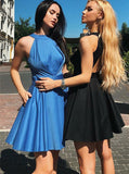 A-Line O-Neck Red Satin Homecoming Dress with Pleats
