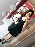 A-Line V-Neck Above-Knee Black Tiered Satin Homecoming Dress