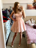 A-Line Scoop Neck Lace-up Short Pink Homecoming Dress