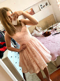 A-Line Scoop Neck Lace-up Short Pink Homecoming Dress