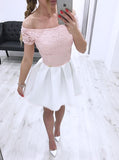 A-Line Off-the-Shoulder Short Lace Homecoming Dress