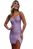 Sequined Mermaid Homecoming Dress Backless V-Neck Mini Prom Dress