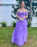 Sweetheart Off The Shoulder Tiered Tulle Prom Dress Long Evening Dress