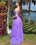 Sweetheart Off The Shoulder Tiered Tulle Prom Dress Long Evening Dress