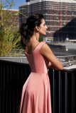 Elegant Tea-Length A-Line Scoop Neck Satin Evening Dress