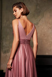 A-Line Spaghetti Straps High Slit Long Evening Dress