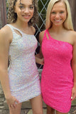 One-Shoulder Sequined Mermaid Homecoming Dress Backless Mini Prom Dress