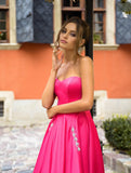A-Line Sleeveless Sweetheart Satin Evening Dress With Pockets