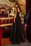 A-Line Sleeveless Sweetheart High Split Glitter Beading Evening Dress