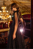 A-Line Sleeveless Sweetheart High Split Glitter Beading Evening Dress
