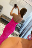 Strapless V-Neck Mermaid Evening Dress Sexy High Slit Long Sequined Prom Dress
