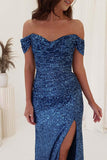 Sweetheart Sequined Long Evening Dress Off The Shoulder Mermaid Prom Dress