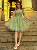 A-Line Lace And Tulle Homecoming Dress Sweetheart Short Prom Dress