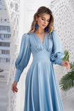 Elegant A-Line V-Neck Puffy Sleeves Short Evening Dress