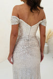 Sweetheart Sequined Long Evening Dress Off The Shoulder Mermaid Prom Dress