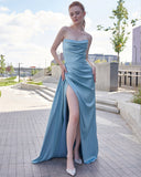 Mermaid Strapless Pleated High Slit Long Evening Dress