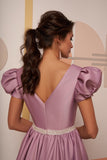 Short A-Line V-Neck Beading Belt Short Evening Dress