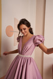 Short A-Line V-Neck Beading Belt Short Evening Dress