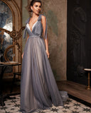 A-Line Sweetheart Backless Glitter Long Evening Dress
