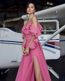 Elegant A-Line Sweetheart Spaghetti Straps High Slit Long Evening Dress