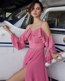 Elegant A-Line Sweetheart Spaghetti Straps High Slit Long Evening Dress