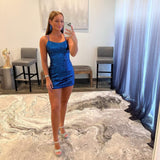 Sequined Short Mermaid Homecoming Dress Backless Mini Prom Dress