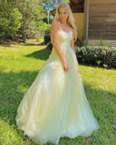 Scoop Neck Spaghetti Straps A-Line Lace Appliques Long Homecoming Dress
