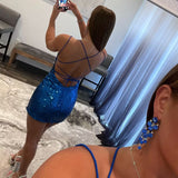 Sequined Short Mermaid Homecoming Dress Backless Mini Prom Dress