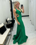 Cheap V-Neck Mermaid Long Homecoming Dress Sexy Backless Prom Dress