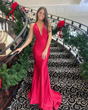 Elegant V-Neck Mermaid Long Homecoming Dress Sexy Backless Prom Dress