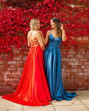 Sexy Backless Spaghetti Straps A-Line Prom Dress Long Homecoming Dress